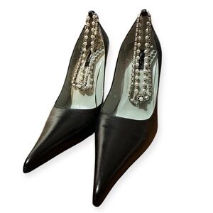 NWT Marc Jacobs Black Pointed-Toe Slingback Heels W/Crystal Embellished Strap, 8